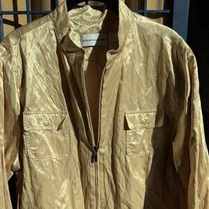 Alfred Dunner Gold Shimmer Zip Front Jacket Size 16 Lightweight